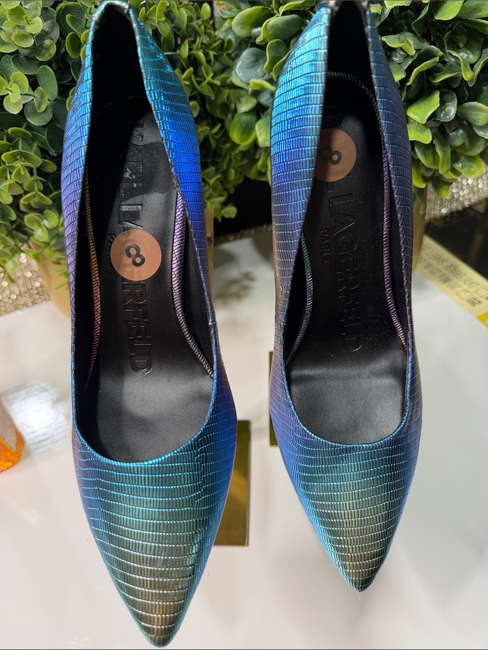 LK Bennett Iridescent Pointed-Toe Pumps in Blue and Green